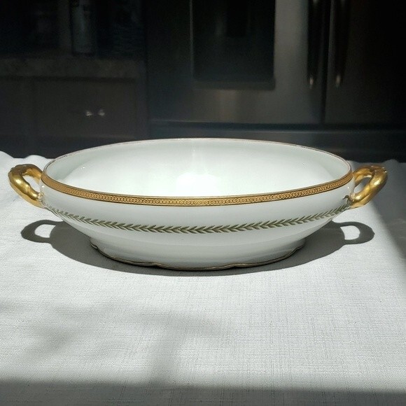 es France Porcelain Serving Bowl - Gold Trim & Green Laurel Pattern - Picture 9 of 9